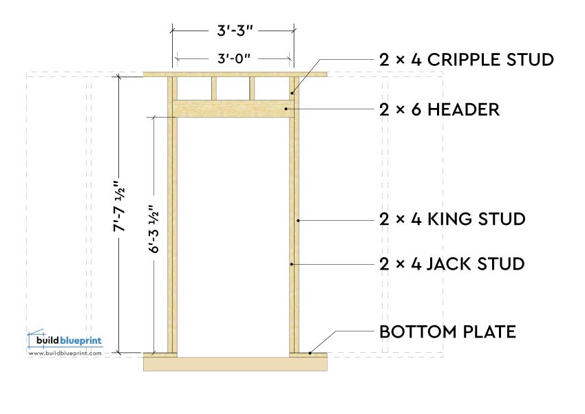 Shed door frame dimensions and annotations