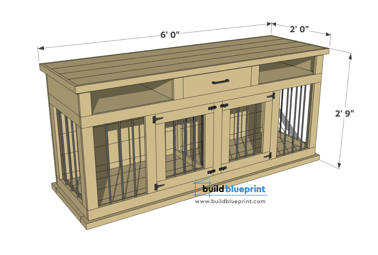 Double Dog Kennel TV Stand DIY Plans - Build Blueprint