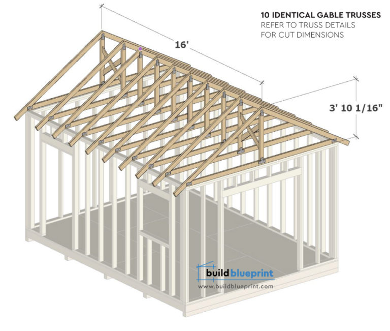 12x16 Shed DIY Plans - Gable Roof - Build Blueprint