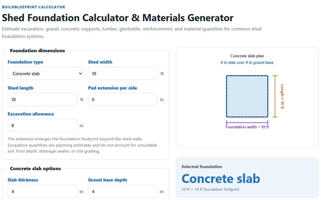 free diy shed foundation calculator